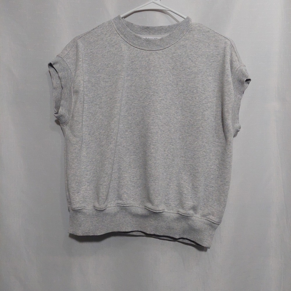 Athleta Womens Sweatshirt SP Gray Sleeveless Crewneck Pullover Ribbed Short - Picture 1 of 6